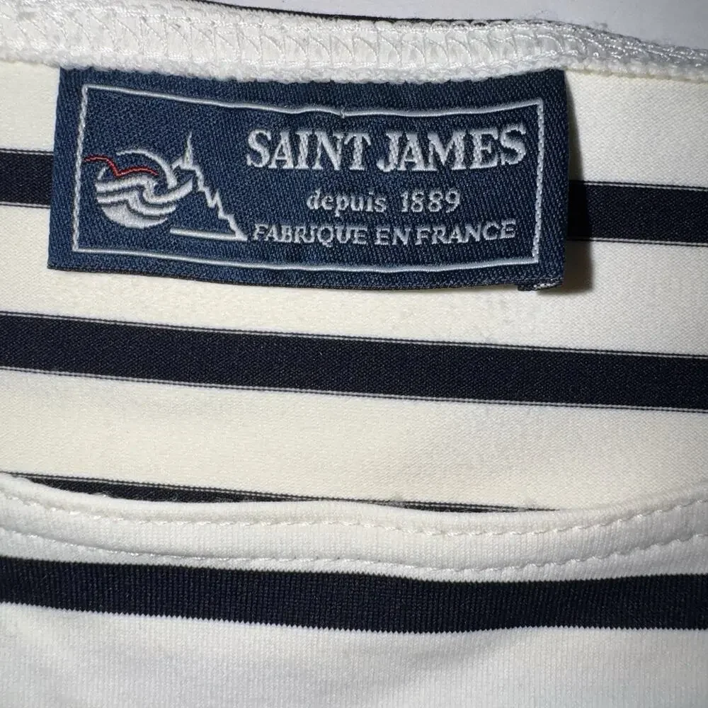Saint James Womens Boat Neck Top Striped Coastal Navy Blue White Size Large - Picture 4 of 8